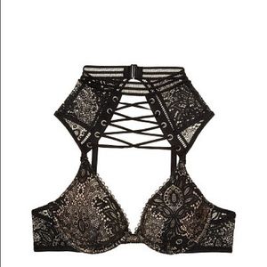 VS Wicked Crochet Lace Lace-Up Unlined Plunge Bra